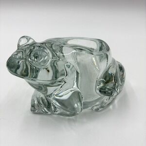 Vintage Indiana Glass Co Clear Crystal Glass Frog Votive Candle Holder Made USA
